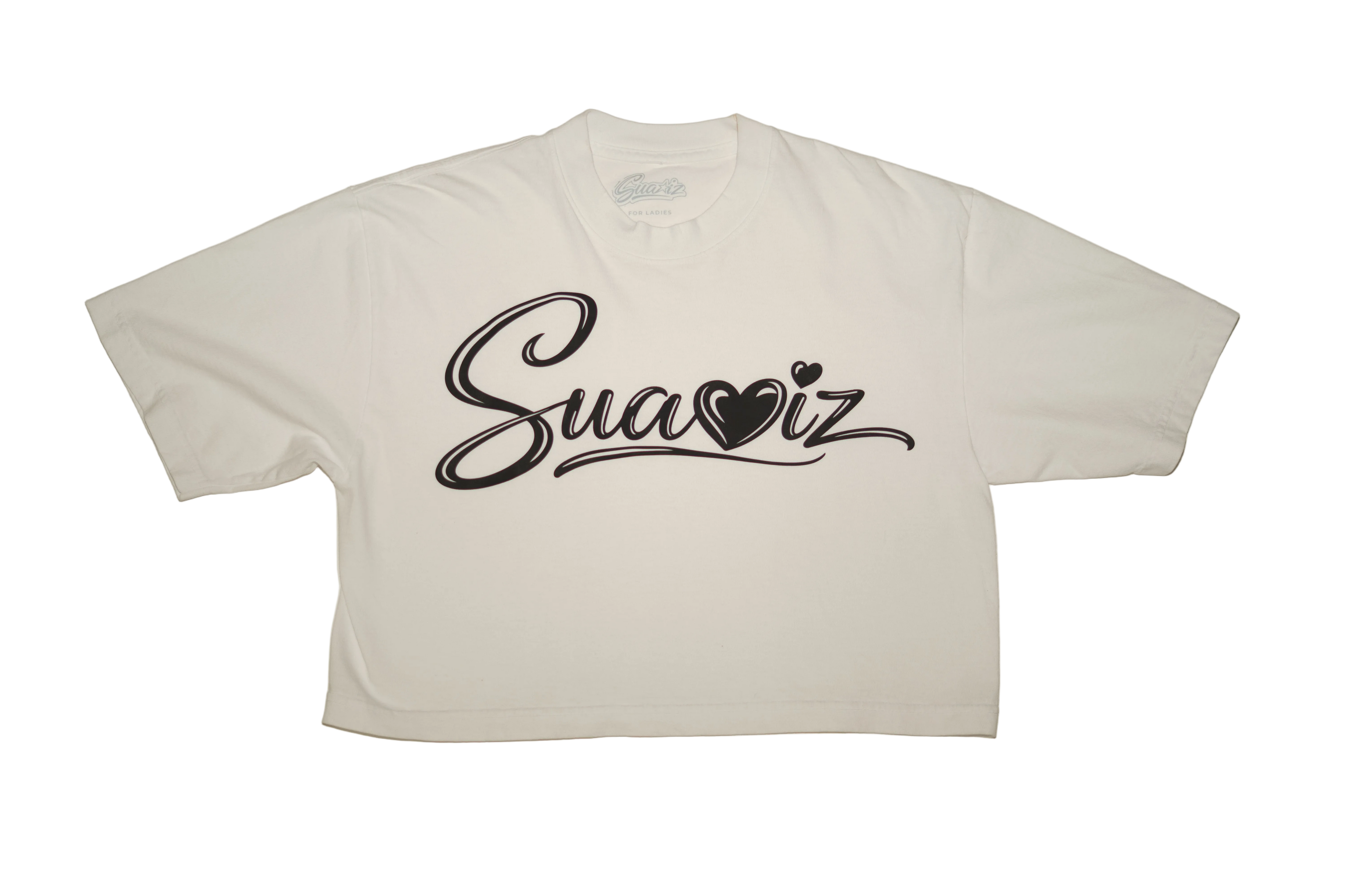 WOMEN’S SUAVIZ LOGO CROPPED TEE (WHITE)